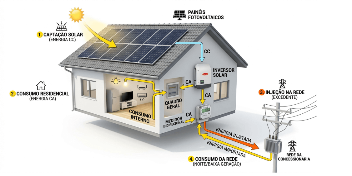 Funcionamento do sistema fotovoltaico on-grid
